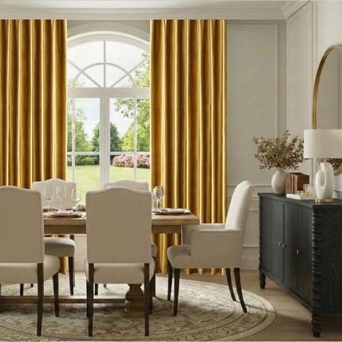 Gold Velvet Pinch Pleated Curtains: Luxury Living Room 108 Inches Long 2 Panels Set Darkening Thermal Insulated Drapes with Hooks- Elegant Soundproof Noise Reducing Back Tab Window Curtain for Bedroom - color: Pinch Pleated | Gold, size: 40"W x 108"L (Pac