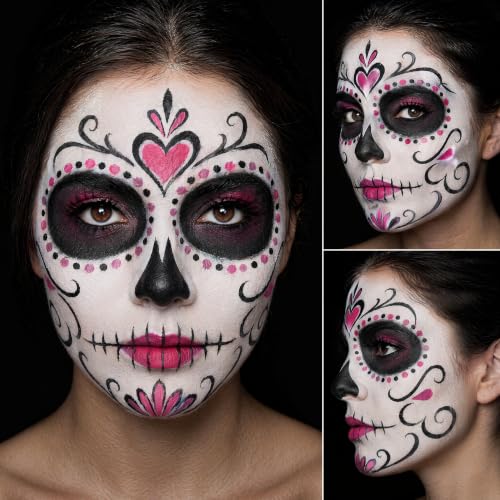 SUNNYVALE 3pcs of Black, White and Pink Facial and Body Painting Sticks, Hypoallergenic Foundation, Suitable For Cosplay Of Skeleton Gothic And Vampire, SFX Halloween Makeup Kit - color: White & Black & Pink