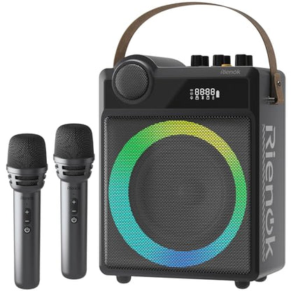RIENOK 100W Portable Voice Amplifier with 2 Wireless Microphones S17 | Bluetooth 5.3 Big Pro Sound, Bluetooth PA System Karaoke Machine, BT/USB/TF Card/Aux/Guitar Support, Portable Speaker