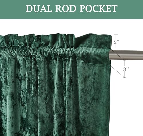 Chezmoi Collection Lux Forest Green Crushed Velvet Curtains 2 Panel Set - 84 inches Long Room Darkening Luxury Distressed Velvet Rod Pocket Window Drapes for Living Room Bedroom 50" W x 84" L - color: Forest Green