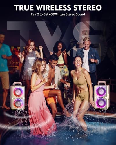 YIER Bluetooth Speaker, 240W Peak Loud Party Speaker with Big Bass, 20H Playtime, TWS, BT5.3, Large Portable Wireless Boom Box with LED Light for Outdoor Backyard Beach Home (Leather Pink) - color: Leather Pink