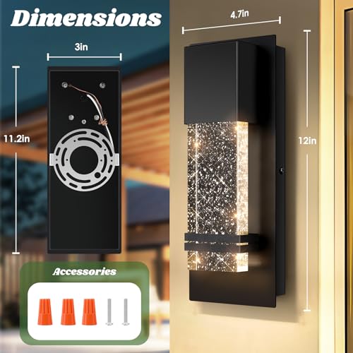 Outdoor Wall Light Fixtures with Crystal Bubble Glass, 10W 3000K | Energy-saving LED, Waterproof & Rust-resistant, Quick & Easy Installation, Modern Design - size: 12in