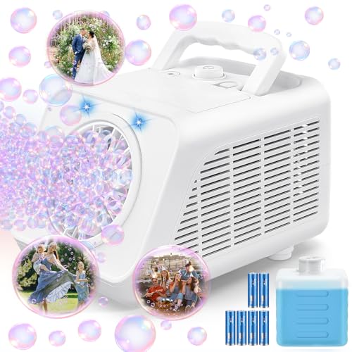 Kizmore Automatic Bubble Machine for Kids: Battery Operated Bubble Maker for Toddlers 3+ Contain 6 AA Battery| Indoor Outdoor Toys for Birthday Wedding Party - color: White
