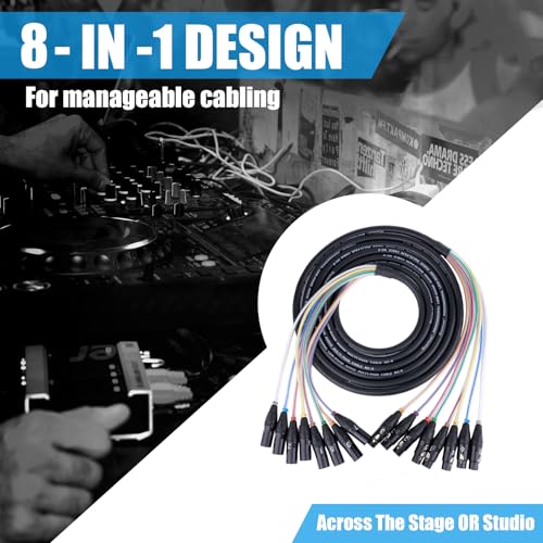 Toronce 8 Channel Professional Multi-Media Snake Cable 8 Pairs Male to Female 3 Pin XLR Balanced Audio Extension Cable (15Feet) - size: 8-Channel _15Ft