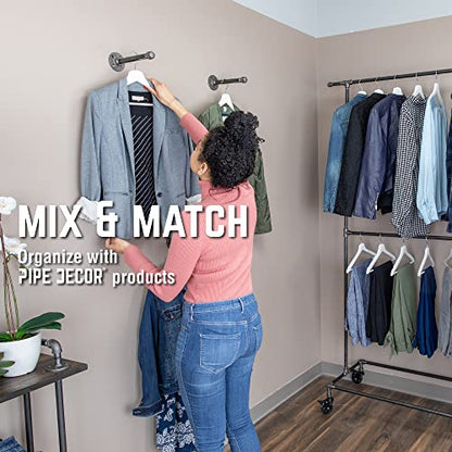 PIPE DECOR 39” x 20 ¼” x 58” Rolling Steel Pipe Clothing Rack, Commercial or Residential Industrial Clothes Display, Heavy Duty Black Steel Metal Wheeled Garment Frame - size: 39 in. x 58 in.