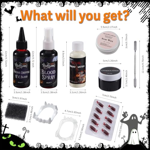 SFX Makeup Kit Fake Blood Scar Wax Liquid Latex Cosplay Set | All-in-one Halloween SFX makeup kit for zombie & vampire cosplay costumes stage performance