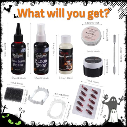 SFX Makeup Kit Fake Blood Scar Wax Liquid Latex Cosplay Set | All-in-one Halloween SFX makeup kit for zombie & vampire cosplay costumes stage performance