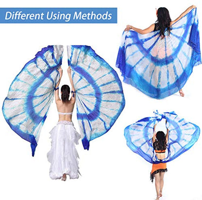 KIKIGOAL 100% Silk Belly Dance ISIS Wings Scarf Veil Fan with Telescopic Stick for Halloween Carnival Performance 1.4x2.7cm - color: Gradual White