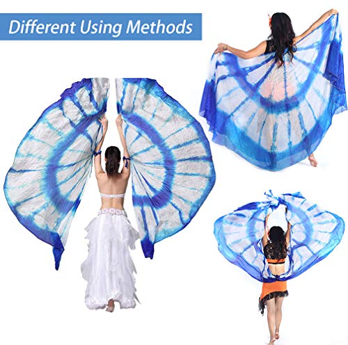 KIKIGOAL 100% Silk Belly Dance ISIS Wings Scarf Veil Fan with Telescopic Stick for Halloween Carnival Performance 1.4x2.7cm - color: Gradual Purple