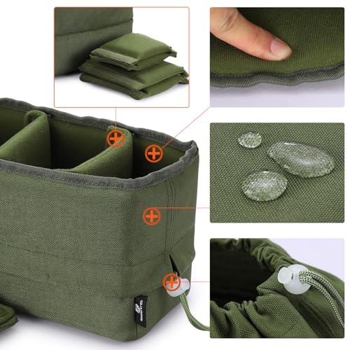 Koolertron Waterproof DSLR Camera Bag with Removable Insert, Adjustable Compartments, Fits in Camera Bags - Protective Case for DSLR/SLR Cameras & Accessories - color: Green