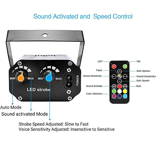 Halloween Strobe Light with Remote,JLPOW Sound Activated Mini LED Strobe Lights, Super Bright 48 RGB LED, Remote Control Flash Stage Lighting, Best for DJ Home Party Show Club Disco Dance (2-Pack)
