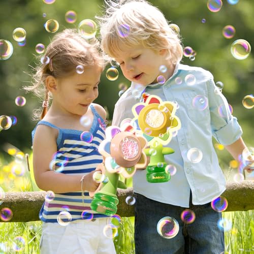 Sunflower Bubble Machine for Kids, 25,000+ Bubbles, 3 Modes, LED Lights | Handheld Automatic Bubble Maker for Toddlers Ages 3+, Outdoor Summer Play, Birthday Party Favor and Gift for Girls and Boys. - style: Yellow