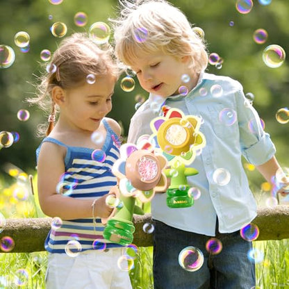 Sunflower Bubble Machine for Kids, 25,000+ Bubbles, 3 Modes, LED Lights | Handheld Automatic Bubble Maker for Toddlers Ages 3+, Outdoor Summer Play, Birthday Party Favor and Gift for Girls and Boys. - style: Yellow