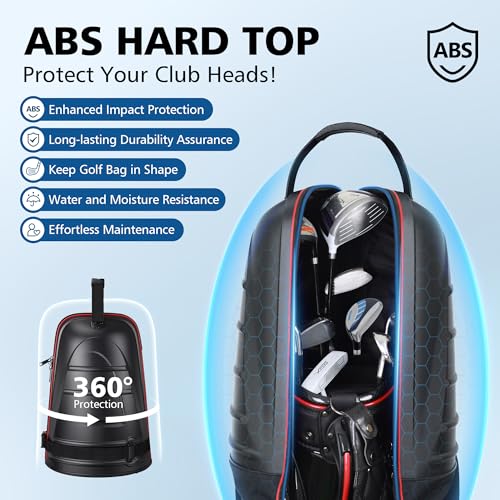 Golf Travel Bags for Airlines with Wheels, Hard Case Top and 1680D Heavy Duty Oxford Protect Golf Clubs, Lightweight and Easy to Maneuver - color: Black & Red & Blue