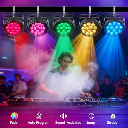 LED Par Light DJ Stage Light,18 LED RGBW with Remote&DMX Control,Sound Activated Control DJ Uplighting for Wedding Party Club Christmas Stage Lighting (2 Packs)