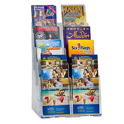 Azar Displays, 252377, Clear Four-Tier Eight-Pocket Trifold Brochure Holder, Document Holder Desk Organizer for Countertop or Wall Mount Menu Holder Display Stand for Flyers, Leaflets and Pamphlets - size: Four Tier Trifold (Pack of 2)