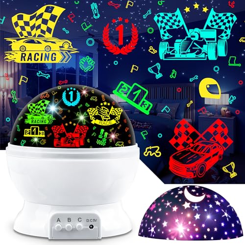 Kids Night Light Projector for Boys, Race Car Star Projector Lamp | 360° Rotating Ceiling Light, Race Car Night Light for Bedroom, Birthday Gifts for Boys Age 3-7 - color: Light White-3