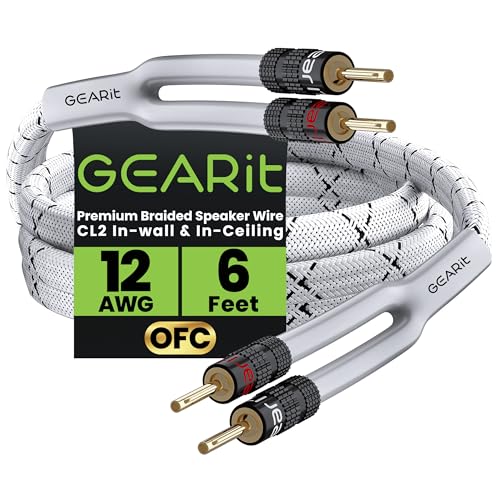 GEARit Speaker Cable with Banana Plugs White 12 Gauge 6 ft,Speaker Cable CL2 Rated 12AWG OFC,Heavy Duty Braided 12 Gauge Speaker Wire for Audiophiles,Hi-Fi Systems,Home Theater,Amplifiers & Speakers - color: White, size: 6 Feet