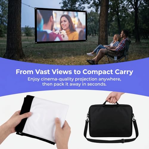 40-120 Inch Portable Projection Screen with Hanging Hooks & Ropes Foldable Non-Crease White Polyester Fabric for Home Theater & Outdoor Camping(72in) - size: 72in