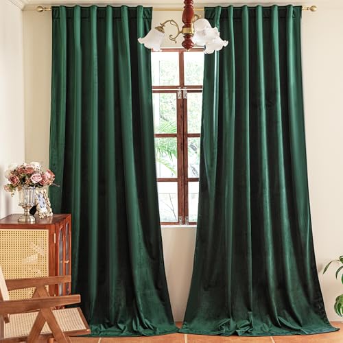 YOFUN 90 inches 2 Panels, Dark Green Blackout Luxury Velvet Curtains Thermal Insulated Heat Block Soundproof Window Panels Soft Drapes for Bedroom Living Room, Rod Pocket & Back Tab, W52 x L90 - color: Dark Green, size: 52"W x 90"L (Pack of 2)