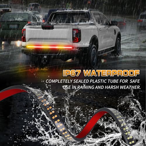 XRIDONSEN 48 inch 288 LED Tailgate Strobe Lights Rear Emergency Lights | Amber Red Flashing Warning Hazard Caution Safety Light Strip for Tow Plow Trucks Construction Vehicles Pickup Trailer - color: Amber/Red