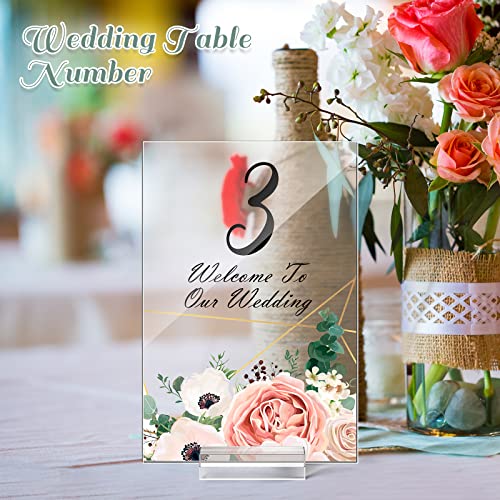 Yulejo 12 Pcs Blank Clear Acrylic Table Numbers Stands for Wedding, Acrylic Table Signs with Centerpiece Stand Sign and Holder DIY Place Name Cards for Reception Banquet Party Decors (5 x 7 Inch) - size: 5 x 7 x 0.08 Inch