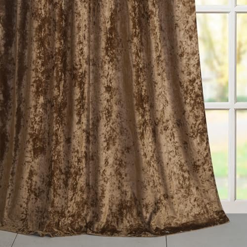 Caramel Crushed Velvet Curtains with Rod Pocket Luxurious Thermal Insulation Room Darkening Window Panels for Living Room Bedroom Office, 2 Panels Set 52" W x 96" L - color: Caramel, size: 52"W x 96"L (Pack of 2)