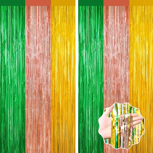 Green Rose Gold Foil Curtain Backdrop, Metallic Fringe Streamers, 2 Pack | Photo Booth Props for Birthday, Wedding, Engagement, Baby Shower, Bachelorette Party, Christmas Holiday Events Celebrations - color: Hawaii Color