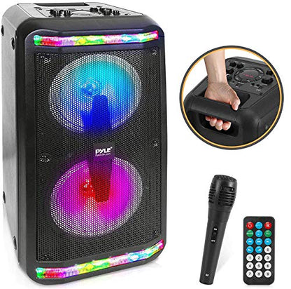 Pyle Bluetooth Speaker & Microphone System - Portable Stereo Karaoke Speaker with Wired Mic, Built-in LED Party Lights, MP3/USB, FM Radio (6.5’’ Subwoofers, 500 Watt MAX) (PPHP266B.5) - color: Multi-Color, style: 500W