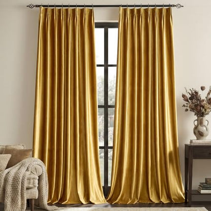 Gold Velvet Pinch Pleated Curtains: Luxury Living Room 108 Inches Long 2 Panels Set Darkening Thermal Insulated Drapes with Hooks- Elegant Soundproof Noise Reducing Back Tab Window Curtain for Bedroom - color: Pinch Pleated | Gold, size: 40"W x 108"L (Pac