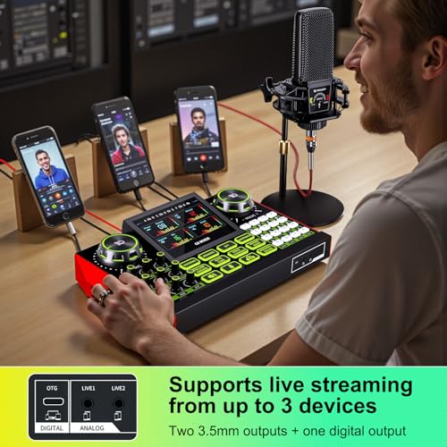 Podcast Equipment Bundle with Audio Mixer Sound Card and Podcast Microphone, Compatible with PC and Mobile Phones for Live Streaming, Singing, Recording, and Content Creation