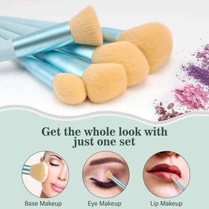 Makeup Brushes 20PCs Makeup Brush Set with Foundation Eyebrow Blending Concealer Blush Eyeshadow Contour Lash Powder Brush, Travel Make Up Brush Kit with Case & 2 Powder Puff - Baby Blue - color: Baby Blue