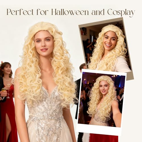 Onedor Long Hair Curly Wavy Full Head Halloween Wigs Cosplay Costume Party Hairpiece (613#-Pale Blonde) - color: 613#-Pale Blonde