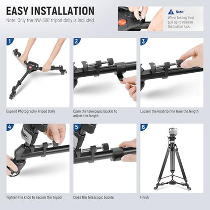 NEEWER Photography Tripod Dolly, Heavy Duty 33 lb Capacity Tripod Wheels | 2 inch Rubber Wheels, Adjustable Leg Mount and Carry Bag for Canon Nikon Sony DSLR Cameras, Camcorder, Photo Video Lighting - style: NW-600 with 2" Wheels