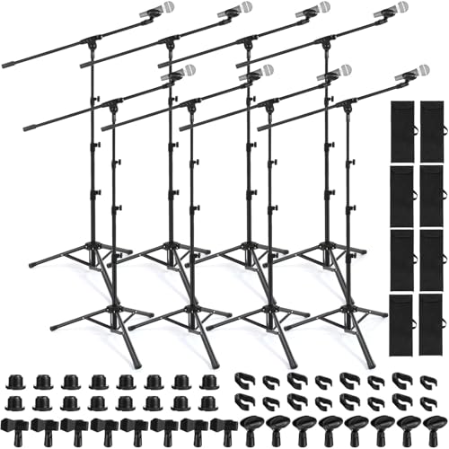 Relaxweex 4 Pcs Tripod Microphone Stand Boom Arm Floor Mic Stand with Carrying Bag and Mic Clips for Singing Stage Wedding Karaoke Church (Classic Style) - style: Classic Style