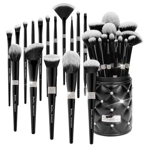 Bueart Design 16Pcs Professional Makeup Brushes Set with Classic Holder - color: Black