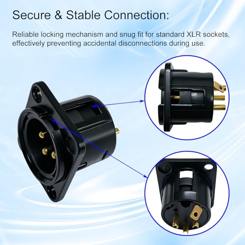 RIVIERA XLR Panel Mount Chassis 3pin Male Black Nickel-Plated Metal Housing and 24K Gold-Plated Contacts(25 Male Black) - color: Black, size: Male