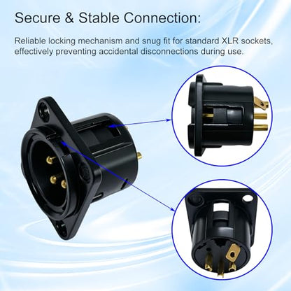 RIVIERA XLR Panel Mount Chassis 3pin Male Black Nickel-Plated Metal Housing and 24K Gold-Plated Contacts(25 Male Black) - color: Black, size: Male