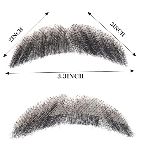 Hand-Tied Human Hair Fake Beard and Mustache for Costumes and Theater | Hand-knotted human hair on lightweight lace creates natural-looking facial hair for costumes, cosplay, theater and film - color: Style 2--black