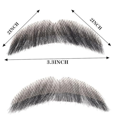 Hand-Tied Human Hair Fake Beard and Mustache for Costumes and Theater | Hand-knotted human hair on lightweight lace creates natural-looking facial hair for costumes, cosplay, theater and film - color: Style 2--black