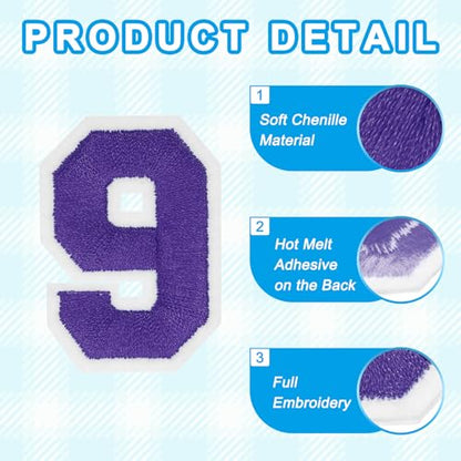 MECCANIXITY Iron on Number Patches 2" Number 9 Iron on Embroidered Patch Sew on Letter Stickers Applique for Repairing Clothing Jeans Shoes Hats DIY(Purple, Pack of 9) - style: Number 9
