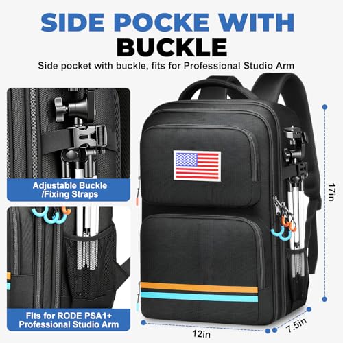 Audio Mixer Travel Case for Yamaha MG10XU,RODECaster Pro II,RODECaster Pro,RC Duo,TC-Helicon GoXLR,Podcast DJ Mixer Bag Backpack with Multi-Pockets for Microphones,Cables,Podcast Equipment