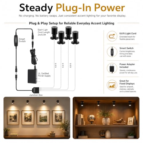 Taysing LED Spot Light Indoor Little Mini Spotlight Accent Lights for Display, Paintings, Pictures, Plants, Jewelry, Shelves, Cabinets, Posters, Showcase(ColdWhite 6 Pack Dimming&Timing) - color: Cold White-6 Pack Smart Switch