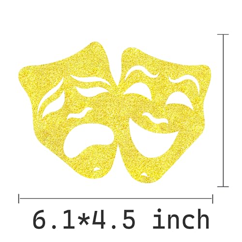 Theatrical Mask Centerpiece Sticks 12PCS Comedy Movie Night Theme Party Decorations Glitter Gold Tragedy Mask Table Toppers for Drama Film Festival Birthday Party Supplies
