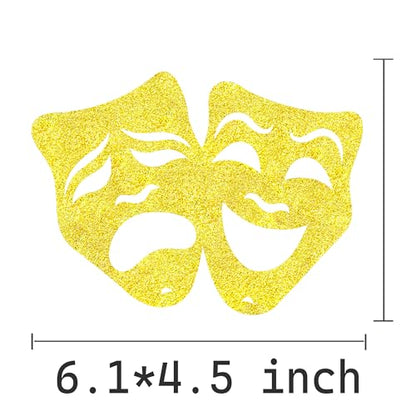 Theatrical Mask Centerpiece Sticks 12PCS Comedy Movie Night Theme Party Decorations Glitter Gold Tragedy Mask Table Toppers for Drama Film Festival Birthday Party Supplies
