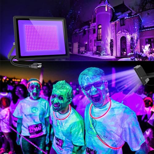 Black Lights 500W LED Black Flood Light with Plug(6ft Cable) for Body Paint, Fluorescent Poster, Neon Glow in The Dark Night - size: 500