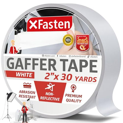 XFasten White Gaffers Tape 2 Inch x 30 Yards Residue-Free White Gaffer Tape 2 Inch Non-Reflective Matte Gaff Tape for Photography, Floor Marking, Wall Gaffing, Console Labels - size: 2 Inches x 30 Yards (90 Feet)