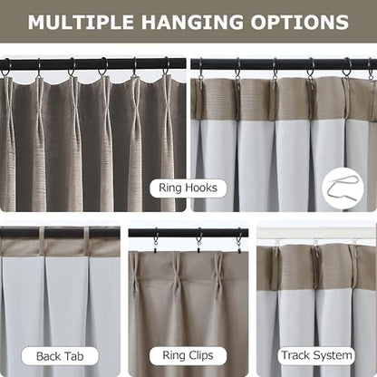 Vision Home Mocha Tan Velvet Pinch Pleated Blackout Curtains 40Wx95L Inches - color: Mocha Tan, size: 40"W x 95"L (Pack of 2)