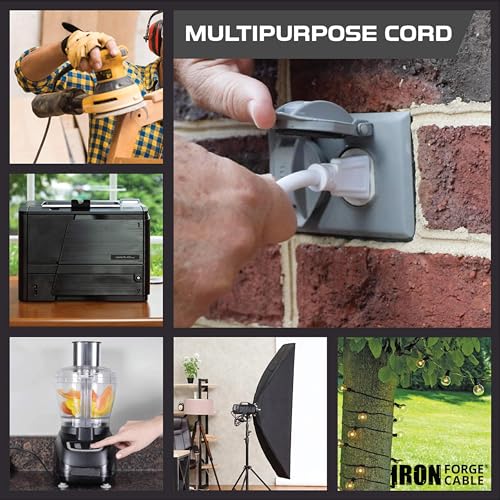 Iron Forge Cable 16 Gauge Heavy Duty White Extension Cord, 15 Ft - SJTW | 16/3 SJTW Cable, 3 Prong Grounded Plug, 13 Amp - For Landscaping, Leaf Blowers, Lights, Appliances - size: 15 Foot