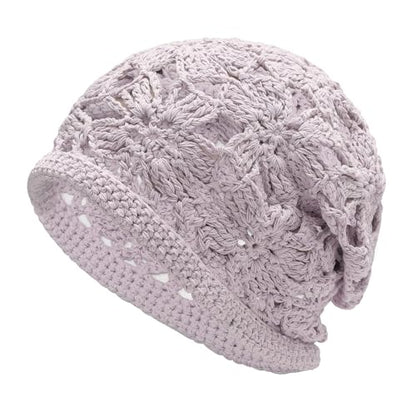 ZLYC Women Cotton Crochet Slouchy Beanie Hat Handmade Knit Summer Skull Cap | Lightweight breathable,boho casual chic look,travel photos festival party,café commute daily wear,beach concert gathering - color: Crochet Purple